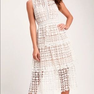 Larissa White Crochet Lace Midi Dress Lulus